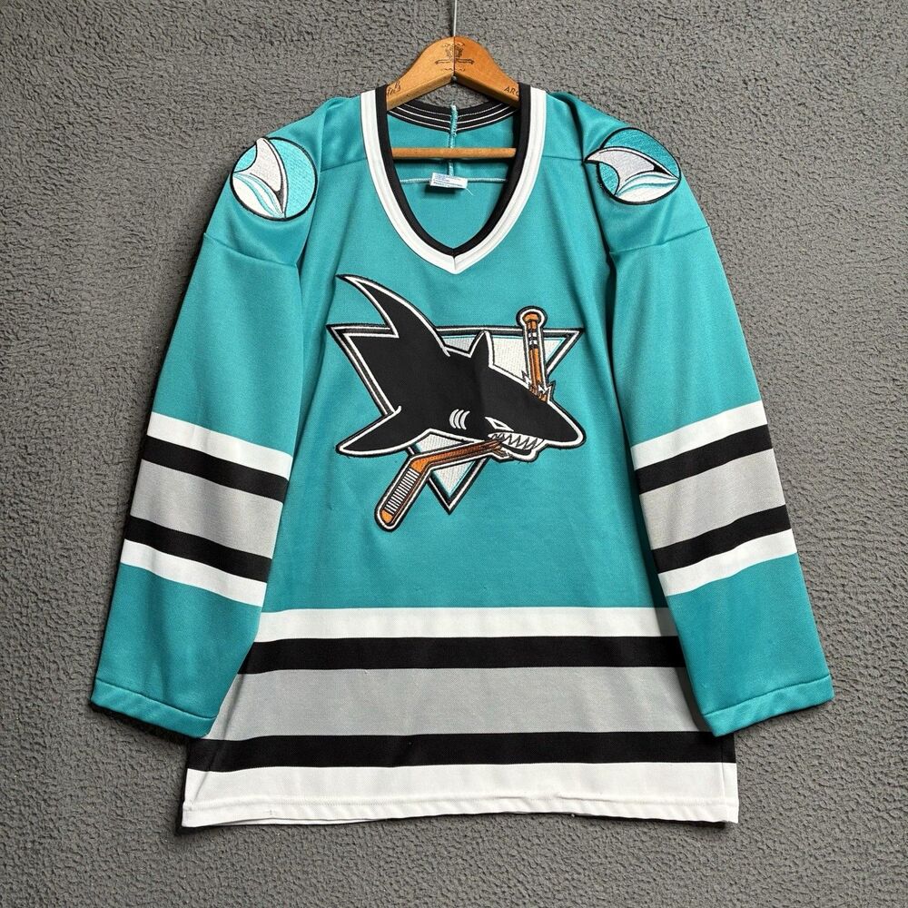 Vintage 90s San Jose Sharks CCM Hockey Jersey Mens Small Blue Away Embroidered
